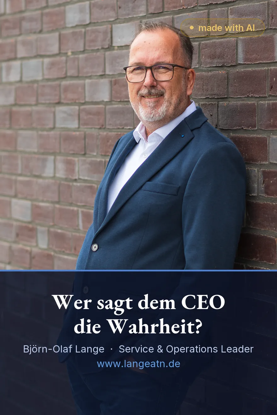 Björn-Olaf Lange lehnt an einer Backsteinwand, im Banderolentext: Wer sagt dem CEO die Wahrheit?