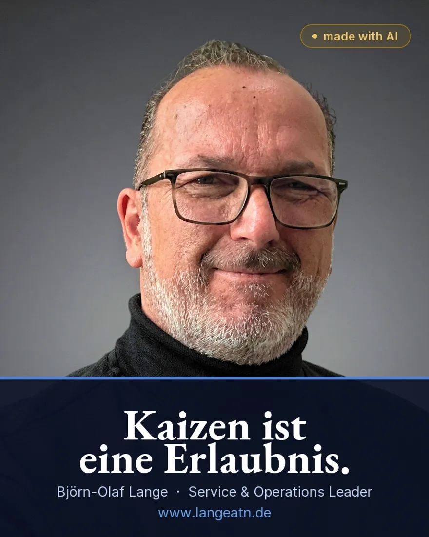 Björn-Olaf Lange, Portraitfoto mit Banderole: Kaizen ist eine Erlaubnis.