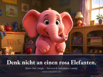 Rosa Elefant als Illustration zum psychologischen Effekt von Verneinungen in der Kommunikation